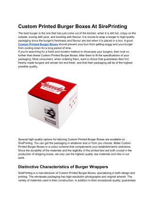 Custom Printed Burger Boxes At SirePrinting
