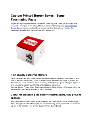 Custom Printed Burger Boxes _ Some Fascinating Facts