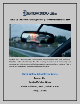 Clovis Ca Dmv Online Driving Course | Fasttrafficschool4less.com