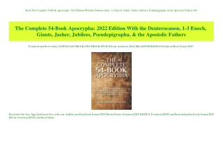Read The Complete 54-Book Apocrypha 2022 Edition With the Deuterocanon  1-3 Enoch  Giants  Jasher  Jubilees  Pseudepigra