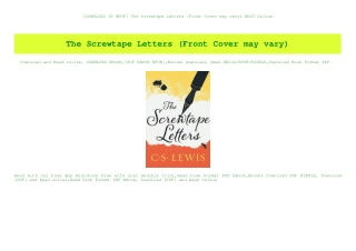 [DOWNLOAD IN @PDF] The Screwtape Letters (Front Cover may vary) BEST Online