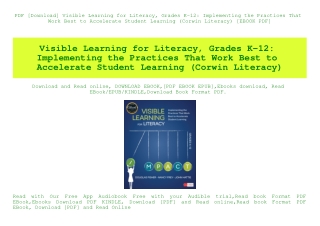 PDF [Download] Visible Learning for Literacy  Grades K-12 Implementing the Practices That Work Best to Accelerate Studen