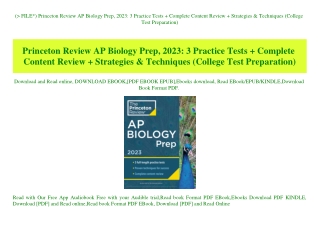 (P.D.F. FILE) Princeton Review AP Biology Prep  2023 3 Practice Tests   Complete Content Review   Strategies & Technique