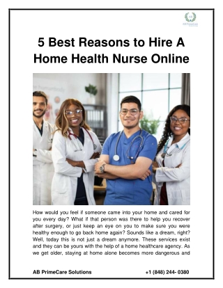 5 Best Reasons to Hire A Home Health Nurse Online