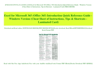 [F.R.E.E D.O.W.N.L.O.A.D R.E.A.D] Excel for Microsoft 365 (Office 365) Introduction Quick Reference Guide - Windows Vers