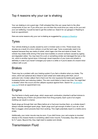 Top 4 reasons why your car is shaking