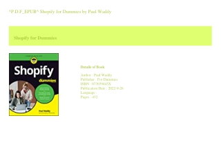 ^P.D.F_EPUB^ Shopify for Dummies  by Paul Waddy