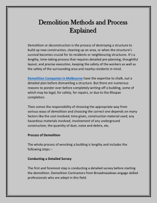 Demolition Methods and Process Explained