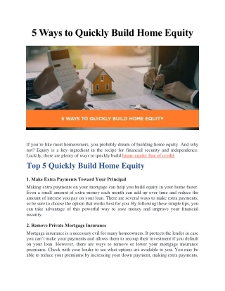 5 Ways to Quickly Build Home Equity