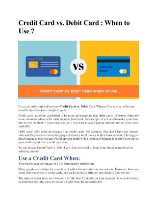 Credit Card vs. Debit Card : When to Use?