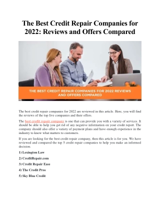 The Best Credit Repair Companies for 2022 : Reviews and Offers Compared