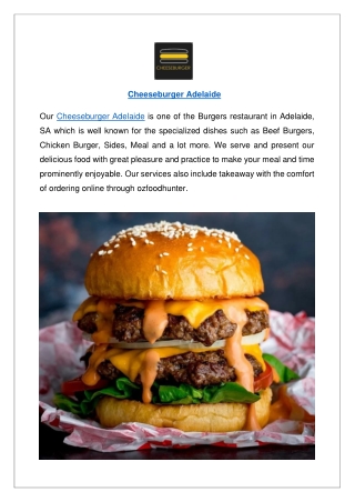 Up to 10% off - Cheeseburger Adelaide Restaurant Menu