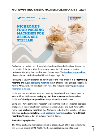 NICHROME’S FOOD PACKING MACHINES FOR AFRICA ARE STELLAR!.