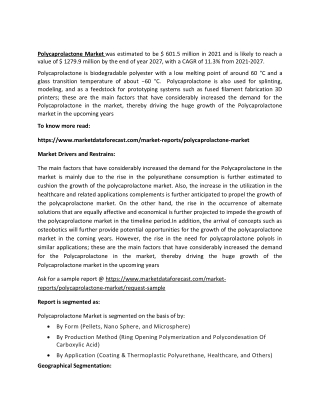 Polycaprolactone Market