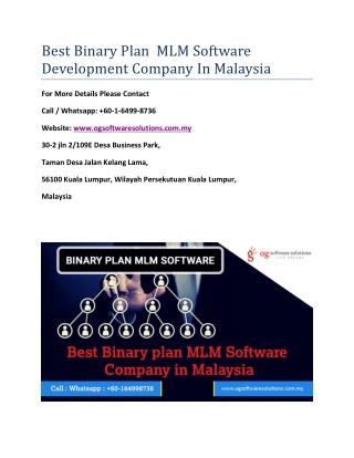 Best Binary Plan  MLM Software Development Company In Malaysia