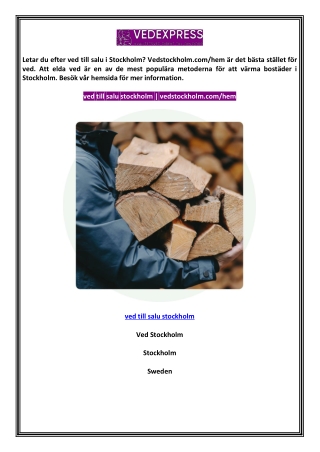 ved till salu stockholm