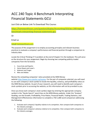 ACC 240 Topic 4 Benchmark Interpreting Financial Statements GCU