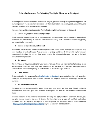 Points To Consider for Selecting The Right Plumber In Stockport