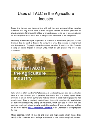 Uses of TALC in the Agriculture Industry