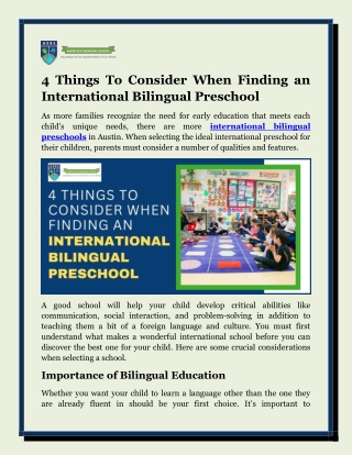 4 Things To Consider When Finding an International Bilingual Preschool