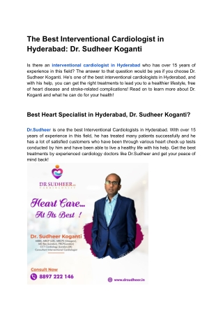 Best Interventional Cardiologist in Hyderabad | Dr Sudheer Koganti