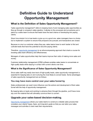 Definitive guide to understand opportunity management.