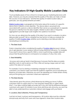 Key Indicators of Quality Mobile Location Data