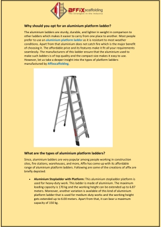 Why should you opt for an aluminium platform ladder?