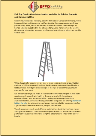Pick Top Quality Aluminium Ladders available for Sale for Domestic