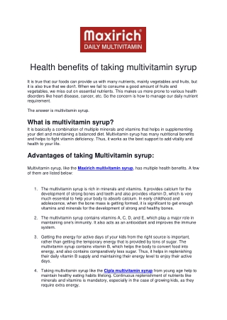 Health Benefits of Taking Multivitamin Syrup