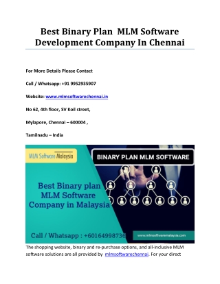 Best Binary Plan  MLM Software Development Company