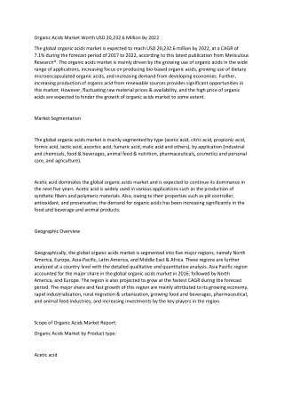 Organic Acids Market Worth USD 20