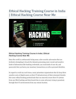 Ethical Hacking Training Course in India