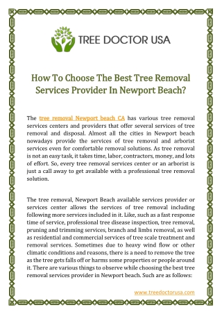 How To Choose The Best Tree Removal Services Provider In Newport Beach