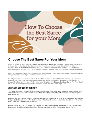 Choose The Best Saree For Your Mom