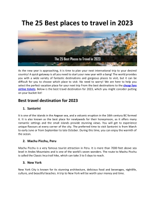 The 25 Best places to travel in 2023