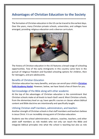 Advantages of Christian Education to the Society