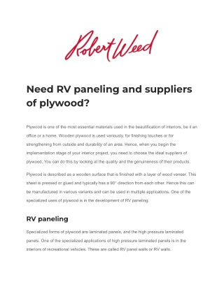 Need RV paneling and suppliers of plywood