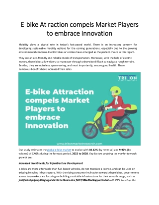 E-bike Attraction compels Market Players to embrace Innovation