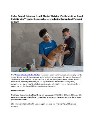 Global Animal  Intestinal Health Market Thriving Worldwide Growth and Insights
