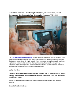 Global Out of Home Advertising Market Size, Global Trends, Latest Techniques