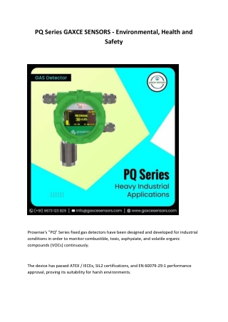 PQ Series GAXCE SENSORS - Environmental, Health and Safety