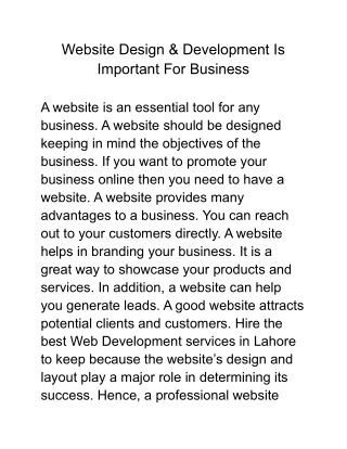 Website Design & Development Is Important For Business