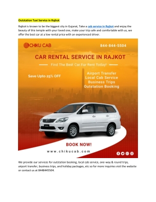 Outstation Taxi Service in Rajkot