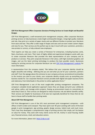 CDP Print Management Offers Corporate Literature Printing Services to Create Bright and Beautiful Designs