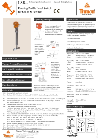 Rotating Paddle Level Switch for Solids & Powders