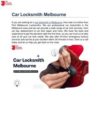 Car Locksmith Melbournee