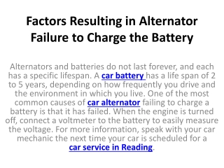 Factors Resulting in Alternator Failure to Charge the Battery