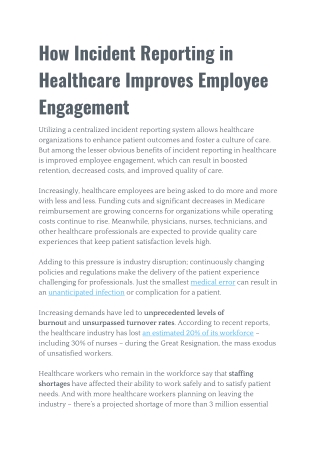 How Incident Reporting in Healthcare Improves Employee Engagement