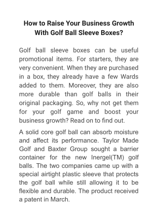 How to Raise Your Business Growth With Golf Ball Sleeve Boxes